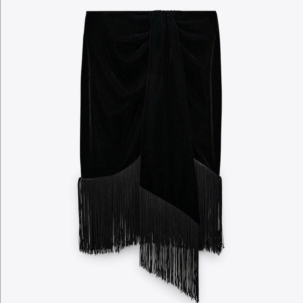 Zara Fringed velvet mini skirt